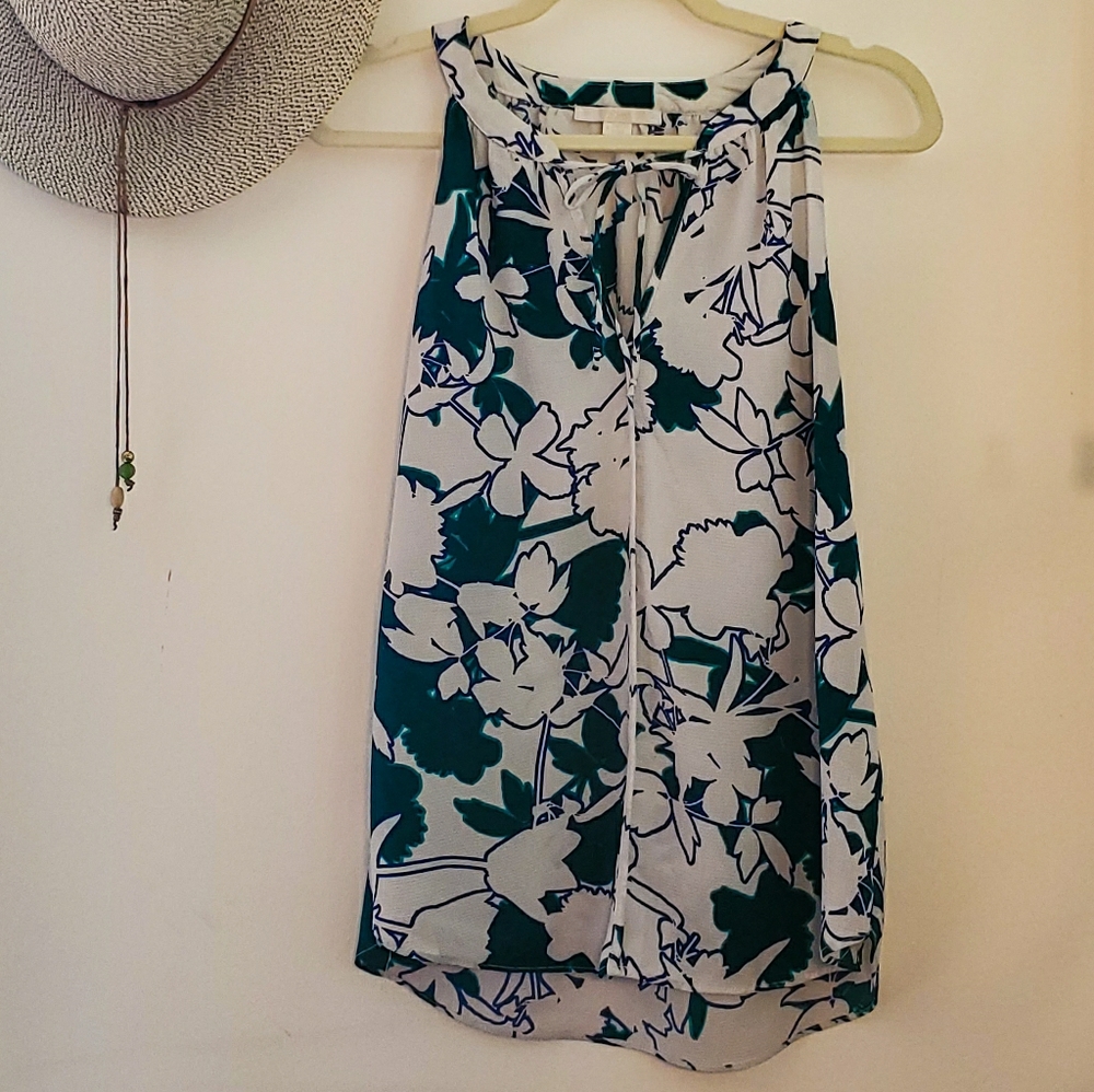 c&e Large Sleeveless Green and Blue Floral Top